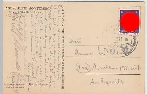 (31185) AK Moritzburg (Sachs.), Großteich mit Hafen, 1944