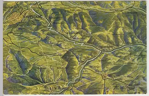 (31176) AK Relief-Ansicht Stuttgart, Nürtingen, Weilheim usw. vor 1945