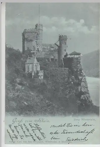 (31140) AK Gruss vom Rhein, Burg Rheinstein, Mondscheinkarte 1898
