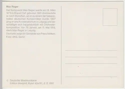 (31034) Maximumkarte Max Reger, Erstausgabe Bonn 1991