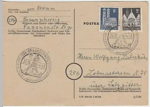 (31032) Postkarte SSt Briefmarkenausstellung Braunschweig 1948