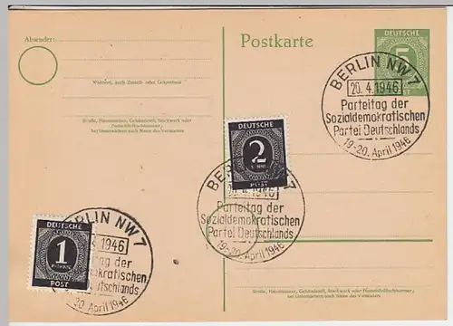 (31025) Ganzsache SSt Parteitag d. Sozialdemokr. Partei, Berlin 1946