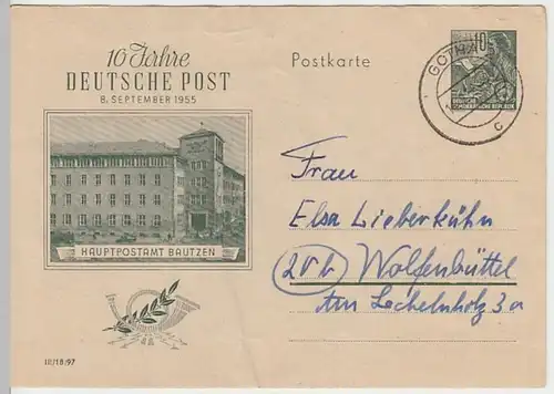 (31024) Motiv-Ganzsache DDR 1955, 10 Jahre Deutsche Post, Postamt Bautzen