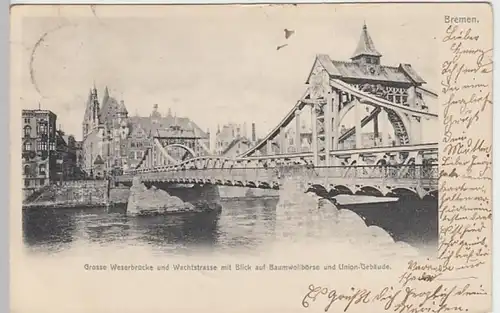 (30958) AK Bremen, Große Weserbrücke und Wachtstraße, 1905