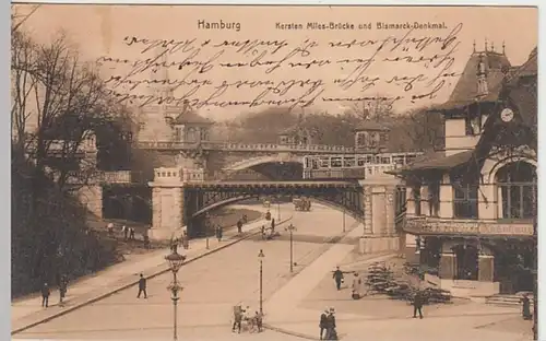 (30955) AK Hamburg, Kersten Miles-Brücke und Bismarck-Denkmal, 1913