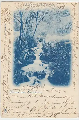 (30639) AK Gruss aus Suderode, Wasserfall im Kalten Thal, 1899