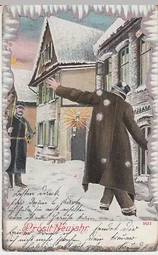 (30638) AK Neujahr, schwankender Mann, Wachposten, 1905