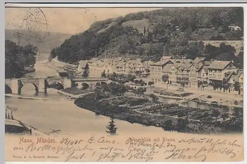 (30620) AK Hann.Münden, Weserblick mit Blume, 1905