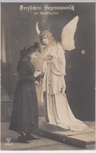 (30520) Foto AK Konfirmation, Herzl. Segenswunsch, Engelfigur, 1920er
