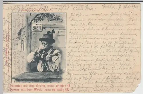 (29664) AK Herr mit Bierglas >Hinunter mit dem Trunk< 1900