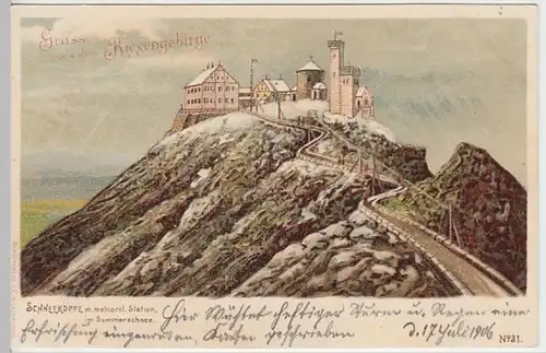 (29524) AK Gruss aus d. Riesengebirge, Śnieżka, Schneekoppe 1906