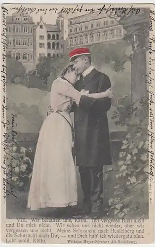 (29517) AK Alt Heidelberg, Paar, Student >Wir behalten uns Käthi< 1904
