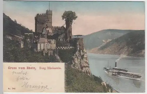 (29402) AK Gruss vom Rhein, Burg Rheinstein 1906