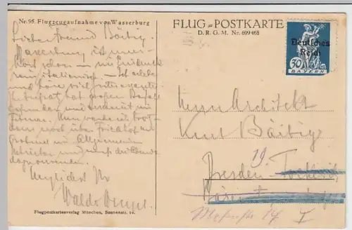 (29393) AK Wasserburg, Luftbild, Flug-Postkarte 1921