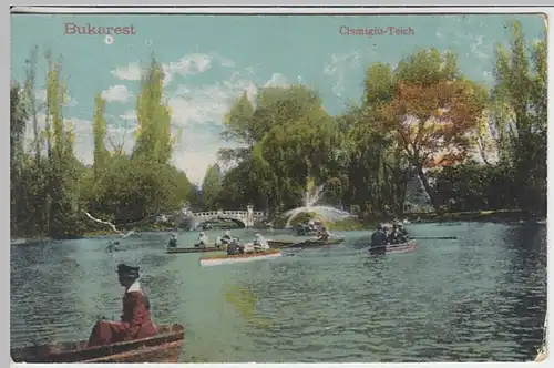 (29070) AK Bukarest, Cismigiu-Teich 1917