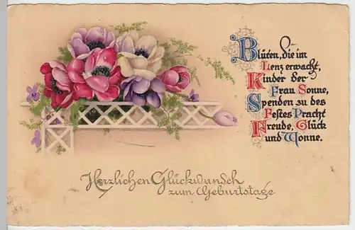 (28910) AK Glückwunsch z. Geburtstag, Blumen, Spruch 1932