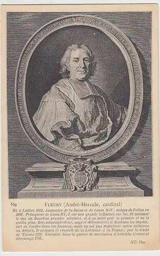 (28340) AK Porträt Kardinal André-Hercule de Fleury 1910er