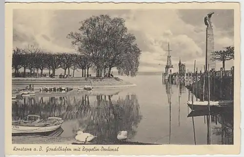 (28295) AK Konstanz, Gondelhafen, Zeppelin-Denkmal, vor 1945