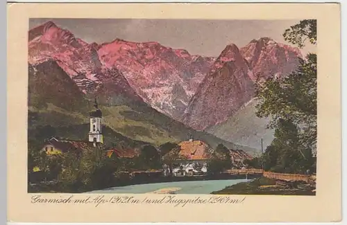 (28141) AK Garmisch, Kirche, Alpspitze, Zugspitze, bis 1935