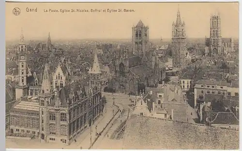 (28014) Gand, La Poste, Eglise St. Nicolas, Beffroi et Eglise St. Bavon 1910er