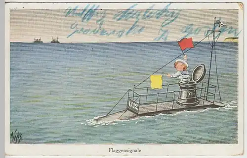 (27961) Künstler AK 1. WK, Flaggensignale, Feldpost Stemp. Gostyn 1915