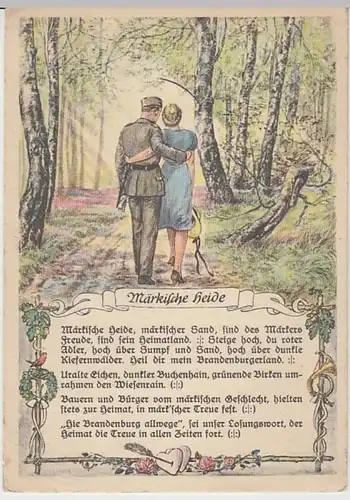 (27865) AK Propaganda, Liebespaar m. Soldat, Lied >Märkische Heide< 1941