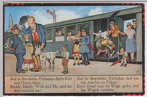 (27848) Künstler AK H. B. Liedkarte, Auf de schwäbische Eisebahne