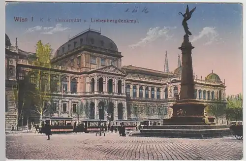 (27784) AK Wien, Universität, Liebenbergdenkmal, Straßenbahn 1916