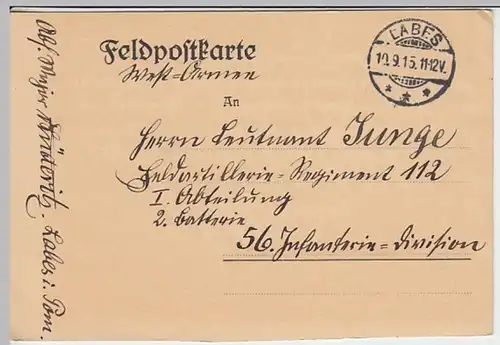 (27753) Feldpostkarte von Major von Lüderitz in Labes, Pommern 1915