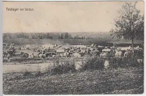 (27742) AK 1. WK Soldaten u. Pferde, Feldlager vor Verdun, Feldp. 1918