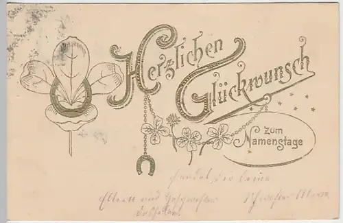 (27706) AK Glückwunsch zum Namenstage, Gold-Prägedruck um 1900