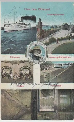 (27617) AK Hamburg, Elbtunnel, Fahrstühle, Treppen 1914