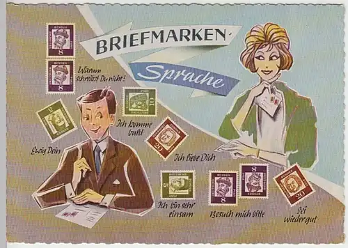 (27561) AK Briefmarkensprache, Paar mit Briefen 1961-70