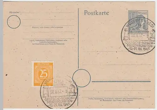 (27522) Ganzsache DP 1947 m. SSt Schachmeisterschaften Weidenau