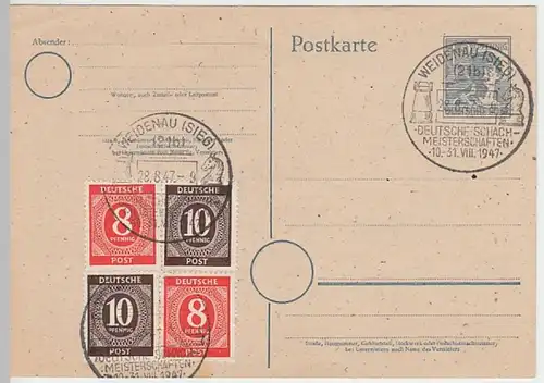 (27521) Ganzsache DP 1947 m. SSt Schachmeisterschaften Weidenau