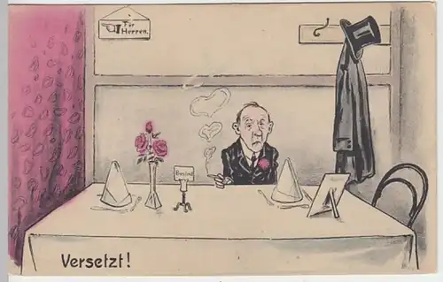 (27436) Künstler AK Versetzt, wartender Herr im Restaurant