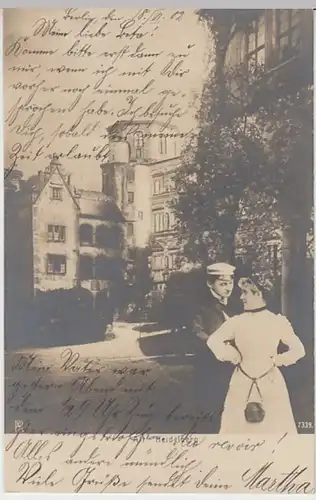 (27384) Foto AK Heidelberg, Schlosshof, Student mit Liebster 1902