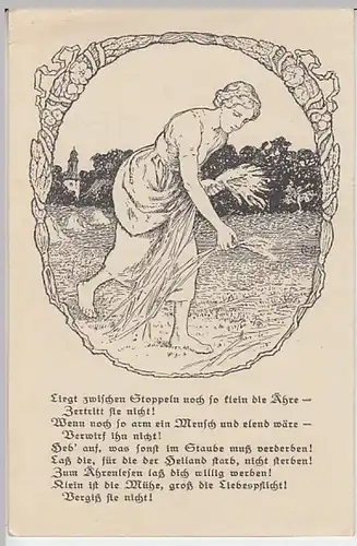 (27287) Künstler AK Spruch, Liegt zwischen Stoppeln noch, vor 1945