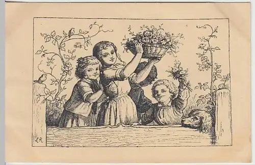 (27229) Künstler AK Ludwig Richter, Kinder mit Blütenkorb, vor 1945