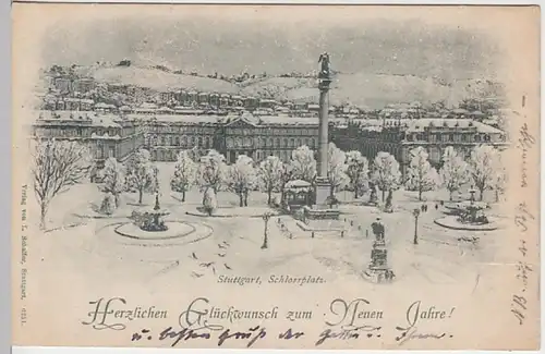 (27167) AK Stuttgart, Schlossplatz, Neujahr, Karte mit Eis-Effekt 1898