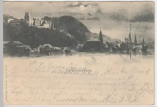 (27160) AK Heidelberg, Mondscheinkarte, Schloss, Stadtansicht 1897