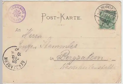 (27160) AK Heidelberg, Mondscheinkarte, Schloss, Stadtansicht 1897