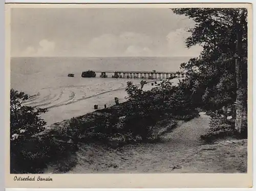 (27034) AK Bansin, Usedom, Strand, Seebrücke 1950