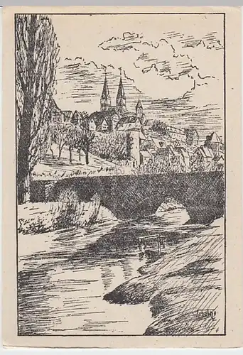 (25982) Künstler AK Fritzlar, Blick von der Spitalsbrücke 1947