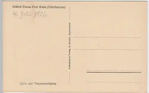 (25910) AK Klais, Krün, Schloss Elmau, Halle, Treppenaufgang 1926