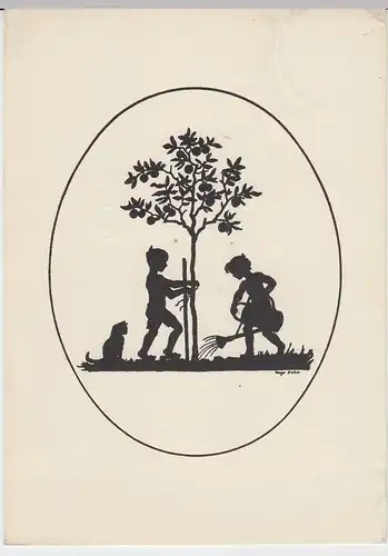 (25751) AK Scherenschnitt Kinder beim Baumanpflanzen 1938