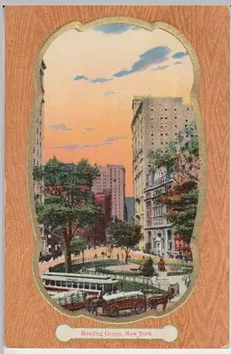 (25686) AK New York City, Bowling Green, Golddruck, Prägekarte, v. 1945