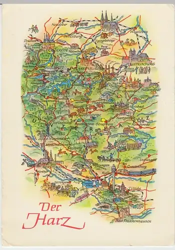 (25675) AK Harz, Karte mit Umgebung, DDR 1980
