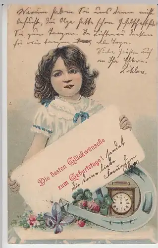 (25671) Künstler AK Geburtstag, Mädchen mit Karte, Uhr, Klee 1909