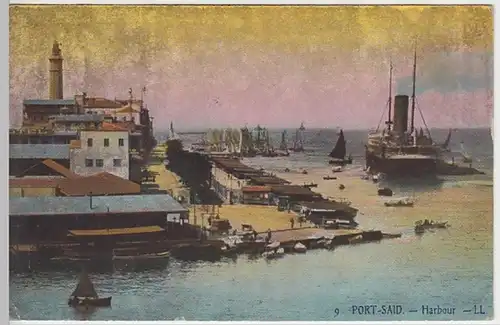 (25631) AK Port Said, Hafen, Dampfer, kleine Boote 1909
